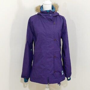Under Armour MTN Recco Purple Ski Snowboard Jacket Coat Parka Faux Fur Hood Lrg